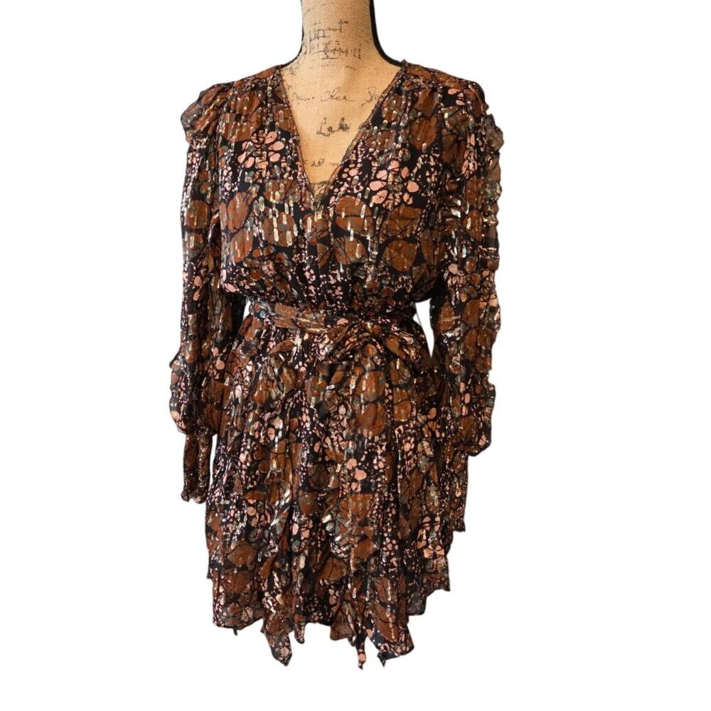 Ulla Johnson natalia fil coupe silk blend mini dress ruffled long sleeve vneck 2